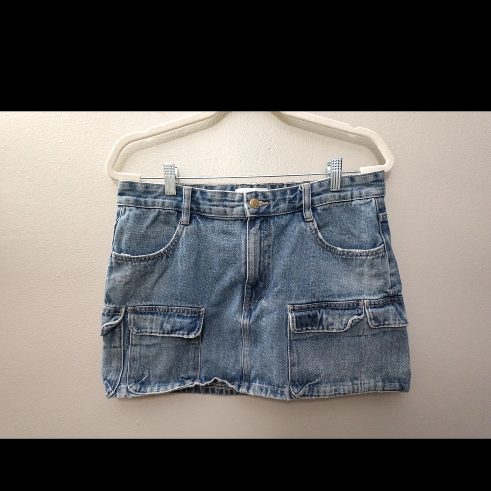Zara Skirt Size L Utility Pockets Cargo Denim Y2K Style